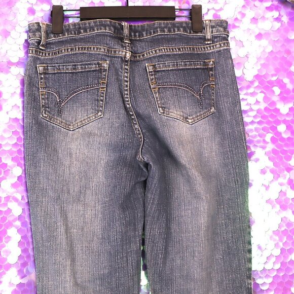 MED WASH JEANS 7 LA Blues Flares Grey Melrose Vintage 90s Y2K Stretch Denim Pant - Picture 11 of 11